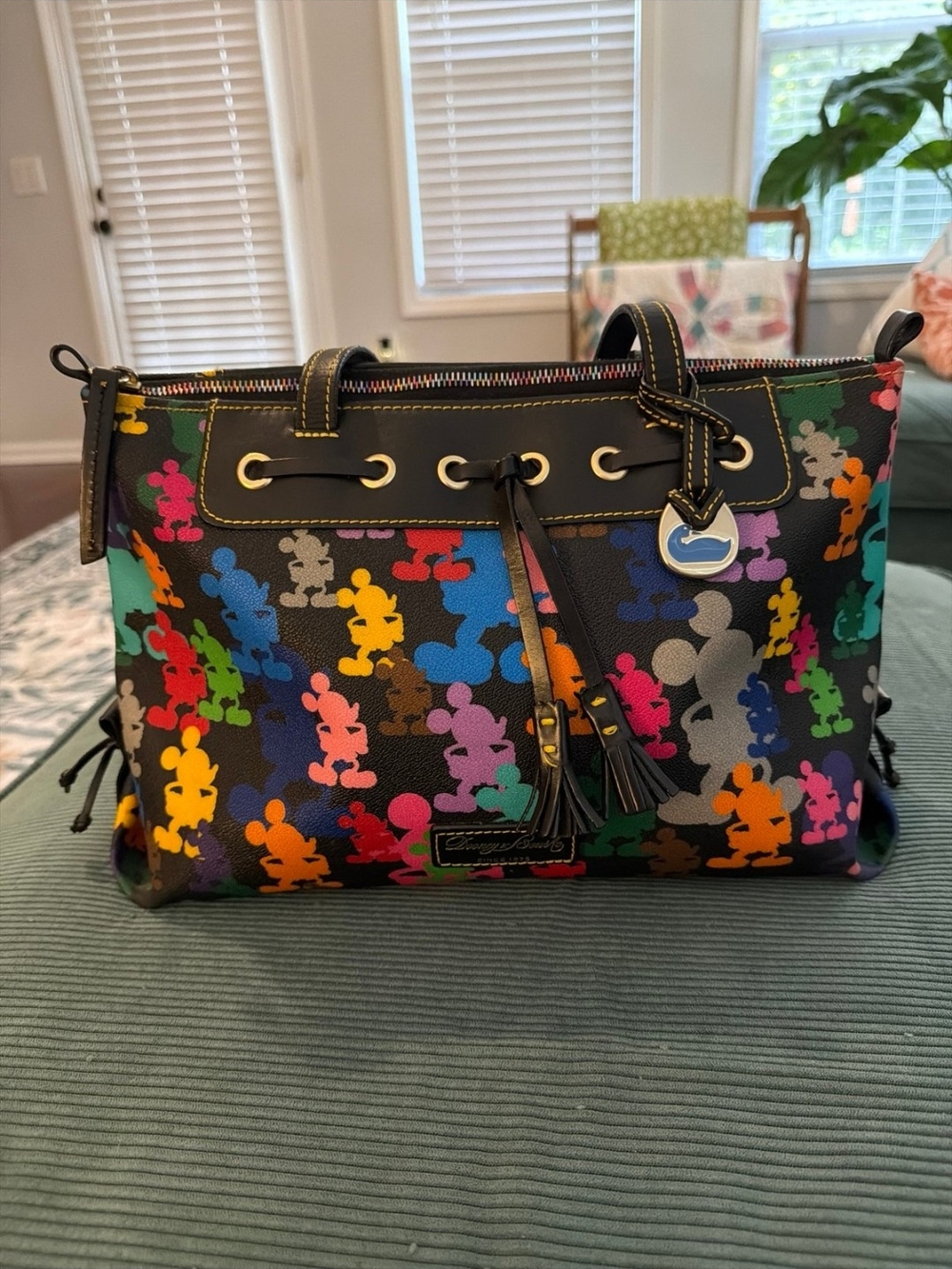 Dooney & Bourke Black Multicolor Mickey Print Drawstring Shoulder Bag